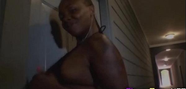  Thick ebony MILF knows how to jerkoff a big cock